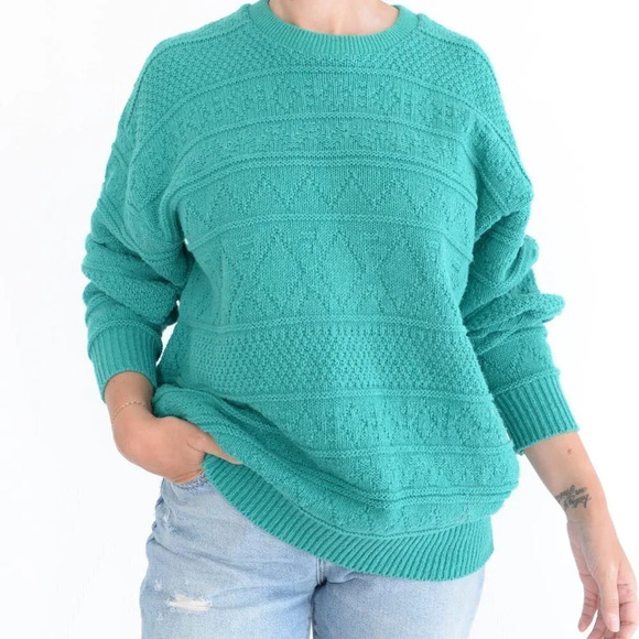 Vintage Parkhurts Teal 60% Cotton Knit Crewneck Sweater Size Large - Picture 3 of 12